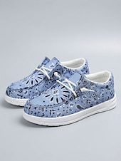 economico Sneakers da donna-scarpe da donna in tela leggera blu - scarpe da passeggio con motivo floreale paisley e suola pieghevole per viaggi estivi, passeggiate e abbigliamento casual quotidiano