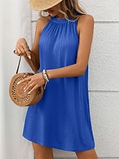 abordables Vestido blanco-Mujer Mini vestido Vestido informal Vestido de verano Elegante Moda Moderno Exterior Vacaciones Noche Ajuste regular Plano Sin Mangas Cuello halter Negro Blanco Verde Claro Rosa Verano Primavera