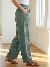 cheap Premium Linen Collection-70% Linen Women's Linen Pants Chinos Summer Pants Bloomers Vacation Streetwear Basic Full Length Medium Waist Plain Pocket Elastic Waistband Comfy Inelastic Daily Outdoor Street Violet Teal Dark
