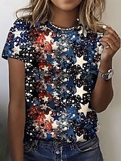 cheap Independence Day Top-Independence Day PatrioticWomen's T Shirt Print Graphic Flag Stylish Classic Casual Short Sleeve Crew Neck Round Neck Regular Tops Daily Blue Red Orange Summer Spring