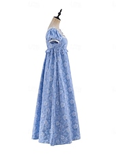 preiswerte Kleid-Retro Vintage Mittelalterlich Renaissance Bodenlang Kleid Ballkleid Kleid im Regency-Stil Puffärmel / Ballon Jacquard Blumen Kostüm Damen Halloween Karneval Abschlussball Hochzeit Maskerade Erwachsene