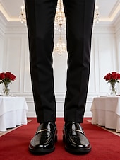 Χαμηλού Κόστους Μπαλαρίνες-Ανδρικά μοκασίνια από συνθετικό δέρμα σε μαύρο χρώμα, κομψά γαμήλια παπούτσια με slip-on για γαμπρούς και επίσημες εκδηλώσεις