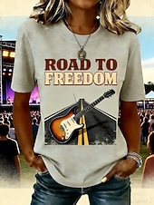  Dia da Independência Camiseta Feminina Americana Aniversário Patriótica Impressão Gráfica Bandeira Letra Estilosa Clássica Casual Manga Curta Decote Redondo Tops Regulares