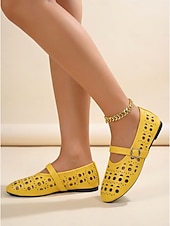 economico Ballerine da donna-ballerine Mary Jane bianche tagliate al laser da donna - scarpe da ballo traspiranti con cinturino e fibbia per resort all'aperto, vacanze tropicali &amp;viaggio estivo