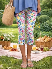 cheap Floral Print-Women's Leggings Vacation Vintage Fashion Capris High Waist Floral Graphic Printing Comfort Soft Breathable Stretchy Casual Daily Office Yellow Pink Blue Purple Summer Spring Slim Fit