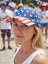 abordables Sombreros de mujer-Gorra de Béisbol de Poliéster para Mujeres del 250 Aniversario de los Estados Unidos con Impresión de Bandera de EE.UU. Múltiples Patrones Disponibles Ideal para EE.UU. Día de la Independencia y Uso