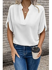 economico T-shirt semplice-Blusa Top eleganti Per donna Nero Bianco Giallo Tinta unita / tinta unita Sexy Giornaliero Elegante A V Standard S