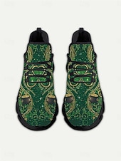 billiga Kvinno skor-Gröna keltiska sneakers med snörning för damer, St. Patrick's Day - Lätta, vadderade promenadskor för irländska festivaler, parader, fester och resor &amp;vardagskläder