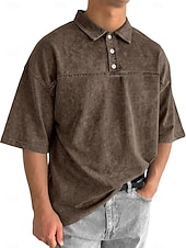 voordelige Klassieke polo voor heren-SoftFade™ Heren Zuurwas Shirt Katoen Polo Shirt Casual Zakelijk Ribbel Polo Kraag Korte Mouwen Mode Basic Effen Kleur Kleurblokken Knopen Gewassen Lente  Herfst Loose Fit Zwart Marineblauw