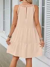 economico Vestiti-Per donna Mini Abito Abiti effetto lino Vestito Estivo Abito a trapezio Abito Estivo Vacanza Casual Quotidiano Spiaggia Vestibilità comoda Semplice Senza Maniche All'americana Blu blu navy Nero Bianco
