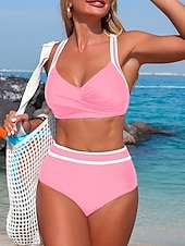 economico Bikini-Per donna Costumi da bagno Bikini Due pezzi Mutande Costume da bagno Controllo della Pancia Vita alta Snello Senza schiena Vacanza Abbigliamento da Spiaggia A righe Scollo a V Senza Maniche Costumi