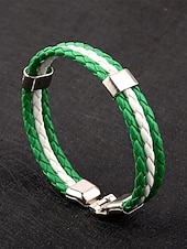 お買い得  聖パトリックの日-男性用のセントパトリックスデー編み込みフェイクレザーブレスレット、グリーンとホワイトの編み込みリストバンド、メタルクラスプ付き、男性用カジュアルアイリッシュスタイルジュエリー、ホリデーパレード、パーティー、お祭りの装いに最適