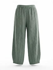 cheap Premium Linen Collection-70% Linen Women's Linen Pants Chinos Summer Pants Bloomers Vacation Streetwear Basic Full Length Medium Waist Plain Pocket Elastic Waistband Comfy Inelastic Daily Outdoor Street Violet Teal Dark