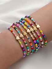 preiswerte Damenarmband-Boho-Armbandset für Damen, farbenfrohe Stretcharmbänder aus Kunstharz mit Herzanhänger, mehrfarbiger, stapelbarer Schmuck für Damen, perfekt für Alltag, Urlaub, Strand und Partys