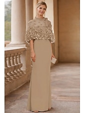 preiswerte Schlauch-Abendkleider-Schlauchkleid Bodenlang Abiballkleider Abendkleid Ballkleid Festliche Kleidung Elegant Halbarm Juwelenhals Hochzeitsgast Formeller Abend Herbsthochzeitsempfang mit Falten