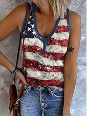  День независимости Патриотичная женская майка с графическим флагом винтажная тропическая стильная без рукавов V-образный вырез обычные топы повседневные принт синий лето весна