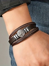 billiga Herrsmycken-Herrarmband i flerskiktat konstläder med vikingatrender – flätat konstläderarmband i flera färger, bohemisk punkstil för strandsemester, vardagskläder och present till honom