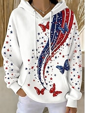 billige Uavhengighetsdag Topp-Uavhengighetsdagen Patriotiske Kvinne Pullover Hoodie Sweatshirt Grafisk Bokstav Uformell Lange Ermer Hette Vanlige Topper Uformell Daglig Slitasje Sport Hvit Vår Høst