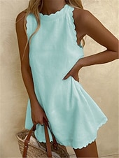 economico Abiti casual bianchi-Per donna Mini Abito Abito Bianco Abito da laurea Abito in cotone e lino Vestito Estivo Essenziale Casual Quotidiano Vacanza Data Vestibilità regolare Semplice Senza Maniche Girocollo Blu Nero Bianco