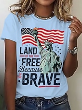  Giorno dell'Indipendenza Maglietta Patriottica da Donna Stampa Grafica Bandiera Lettera Stile Classico Casual Manica Corta Collo Rotondo Regular Tops Giornaliero Blu Nero Bianco Estate Primavera