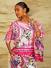 levne košile, topy a halenky-Hedvábný saténový top s růžovým paisley vzorem od Blush&amp;Beast