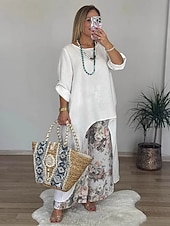 baratos Blusas femininas-Mulheres Conjuntos de calças Bolero Top Manga Longa Decote Redondo Floral Gráfico Imprimir Moda Roupa de rua Casual Diário Ao ar livre Branco Amarelo Rosa Verão Ajuste Largo