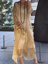 abordables Robes fleuries élégantes-Femmes Robe maxi Robe de Cocktail Robe en Chiffon Robe Imprimée Élégant Mode Moderne Extérieur Vacances Sortir Coupe Ample Marbre Manche Courte Col ras du cou Bleu Jaune Rouge Gris Été Printemps