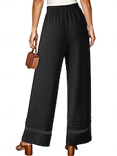 cheap Wide Leg &amp; High Waisted-Women's Wide Leg Trousers Casual Pants Vacation Fashion Streetwear Full Length High Waist Plain Lace Elastic Waist Comfortable Breathable Inelastic Daily Vacation Street Black Almond Military Green