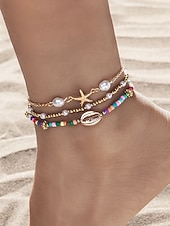 levne Dámský náramek-Dámské vícebarevné bohémské náramky na kotník z pryskyřice a slitiny, perleťový a mušlový design, ideální na dovolenou, běžné nošení.
