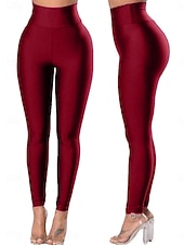 cheap Plain Leggings-Women's Trousers Leggings Fashion Streetwear Basic Full Length High Waist Plain Pocket Elastic Waist Comfortable High Elasticity Daily Gym Running Blue Black White Burgundy Spring Fall Regular Fit