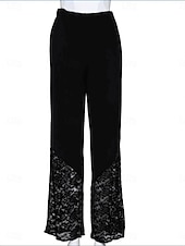 cheap Wide Leg &amp; High Waisted-Women's Culottes Wide Leg Wide Leg Trousers Pants Trousers Vacation Fashion Streetwear Full Length High Waist Plain Lace Elastic Waist Comfort Comfortable Micro-elastic Stretchy Daily Vacation Formal