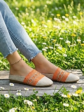 economico Zoccoli e pianelle da donna-muli ricamati bohémien arancioni da donna - slip-on etniche in tela di lino per picnic estivi, vacanze &amp;passeggiate in spiaggia