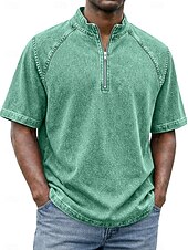 levne základní trička-SoftFade™ Pánská košile 100% bavlna s kyselinovým praním tričko krátký rukáv stojáček léto jaro jednobarevný texturovaný vintage streetwear ležérní zipová vybledlá základní ležérní domácí ulice