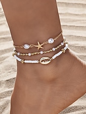 levne Dámský náramek-Dámské vícebarevné bohémské náramky na kotník z pryskyřice a slitiny, perleťový a mušlový design, ideální na dovolenou, běžné nošení.