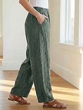 cheap Premium Linen Collection-70% Linen Women's Linen Pants Chinos Summer Pants Bloomers Vacation Streetwear Basic Full Length Medium Waist Plain Pocket Elastic Waistband Comfy Inelastic Daily Outdoor Street Violet Teal Dark