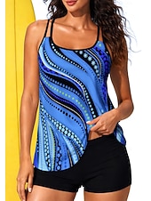 Χαμηλού Κόστους Surfing Tankinis και Bikinis-Γυναικεία Κανονικό Προστατευτικά Μαγιό με φλοράλ print Μαγιό Tankini Αφηρημένο Αποκλεισμός χρωμάτων 2 τεμάχια Αφαιρούμενη επένδυση Μπογιάγκ Προστασία από τον ήλιο UV UPF50+ Ελαστικό Αμάνικο