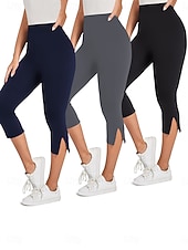 billiga Enkla Leggings-Dam Capribyxor Sommarshorts Damasker Mode Streetwear Grundläggande Vadlängd Hög midja Slät Elastisk midja Mateial som andas Bekväm Elastisk Dagligen Semester Gym Mörkgrå Svart Marinblå Sommar Vår
