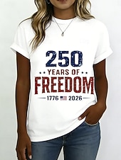  Giorno dell'Indipendenza T-shirt americana anniversario patriottico da donna con stampa grafica lettera bandiera americana elegante classica casual a manica corta scollo rotondo regolari top