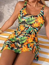 levne Jednodílné plavky-Dámské Plavky Jeden kus Monokini Sukně Plavky Zaštíhlující Vysoký pas Štíhlý Volná záda Elegantní prázdniny Květinový Grafika Do U Bez rukávů Plavky