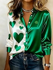 economico Arte &amp; Design Bluse-Per donna Camicia Camicia in raso Stampato Trifoglio Bohemien Vintage Classico Manica Lunga Colletto a Camicia Top Regolari Quotidiano Ferie Uscire Verde Estate Primavera Autunno