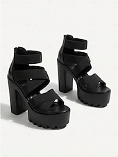 cheap Platform Sandals-Women's Black Platform Dress Sandals - Chunky High Heel Strappy Heels with Lug Sole for Office Dress, Formal Parties &amp; Professional Events