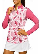 preiswerte Damenbluse-Damen Geometrisch Shirt Sporthemd Golf-Poloshirt Tennis Shirt Langarm Reißverschluss Blumen UPF50+ UV-beständig Hohe Elastizität Feuchtigkeitsableitend Atmungsaktiv Tennis Golfspiel Pickleball