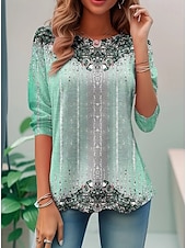 Недорогие Бохо футболка-Женская футболка Boho с градиентным графическим рисунком винтажная мода стильная с длинными рукавами обычный воротник повседневная выходная печать фиолетовая летняя весенне-осенняя