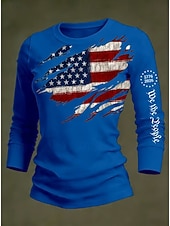  Giorno dell'Indipendenza Americana Per donna Maglietta Stampato Grafico Giornata dell'indipendenza Vintage Moda Elegante Manica Lunga Girocollo Top Regolari Quotidiano Blu Nero Bianco Rosso Grigio