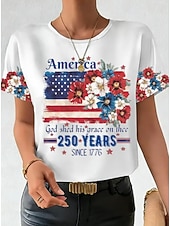 economico Magliette Giorno dell’Indipendenza-Giorno dell'Indipendenza Anniversary Americano Maglietta Patriottica da Donna Stampa Grafica Lettera Bandiera Americana Vintage Elegante Classica Manica Corta Collo Tondo Regolare Top Giornalieri Blu