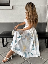 cheap Vacation Skirts-Women's Vacation Skirt Fashion Casual Midi High Waist Skirts Floral Print Micro-elastic Daily Street Beige Spring Polyester