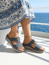 baratos Mulheres-Sandálias femininas ortopédicas marrons com estampa floral – calçados confortáveis, respiráveis e com amortecimento, ideais para uso diário, em casa, em viagens e longas caminhadas.