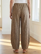cheap Premium Linen Collection-70% Linen Women's Linen Pants Chinos Summer Pants Bloomers Vacation Streetwear Basic Full Length Medium Waist Plain Pocket Elastic Waistband Comfy Inelastic Daily Outdoor Street Violet Teal Dark