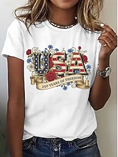  Giorno dell'Indipendenza T-Shirt Patriottica da Donna Stampa Grafica Bandiera Americana Vintage Elegante Classico Maniche Corte Collo Tondo Magliette Regolari Quotidiane Weekend Bianco-Blu Bianco
