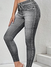 cheap Graphic Leggings-Women's Jeans Leggings Jeggings Vacation Streetwear Casual Full Length Medium Waist Plain Pocket Elastic Waistband Comfy Comfort High Elasticity Daily Home Outdoor Blue Sapphire Blue Ocean Blue Grey